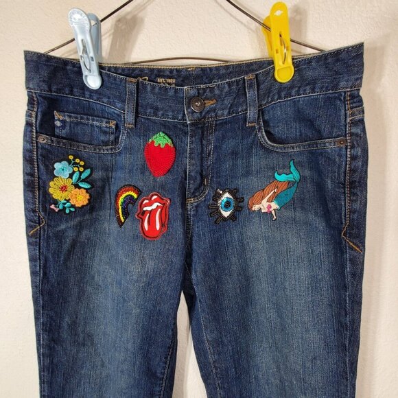 Eddie Bauer Womens 8L Flare Jeans 32x32 Repurposed Custom Patchwork Y2K 2009 - Picture 4 of 11